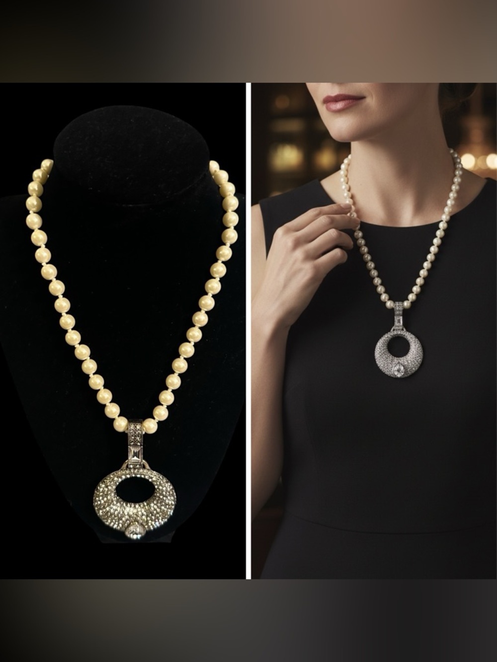 HEIDI DAUS Pearl Necklace Removable Big Crystal Pendant RARE FIND